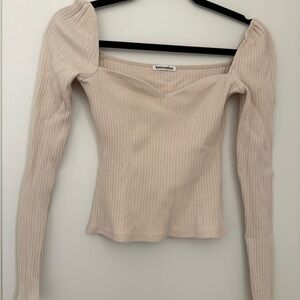 Reformation Beige Ribbed Long Sleeve Top